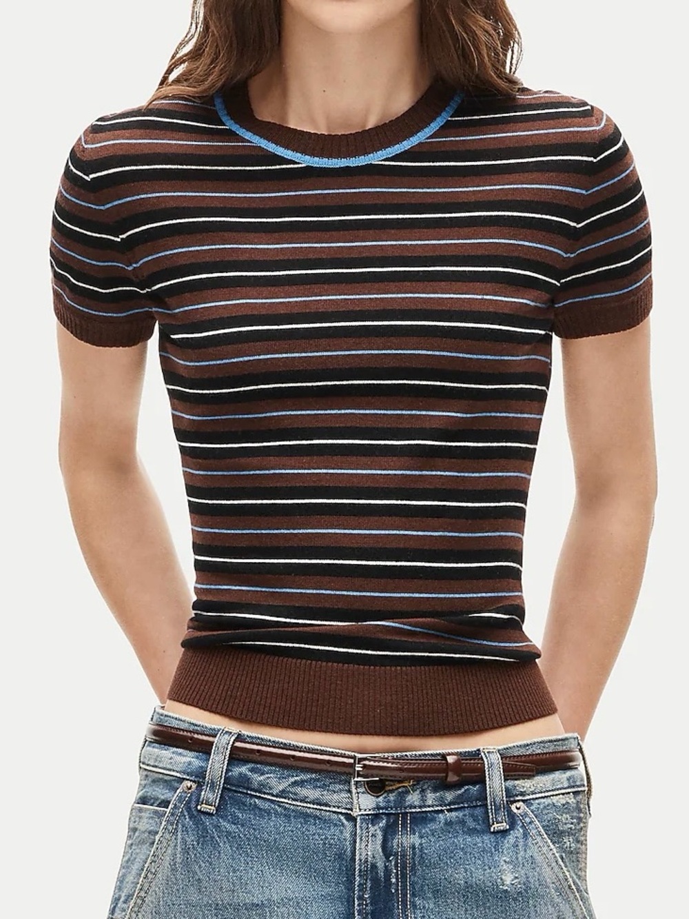 NWT J.Crew Sweater-tee in striped merino wool - Brown Multi Stripe
